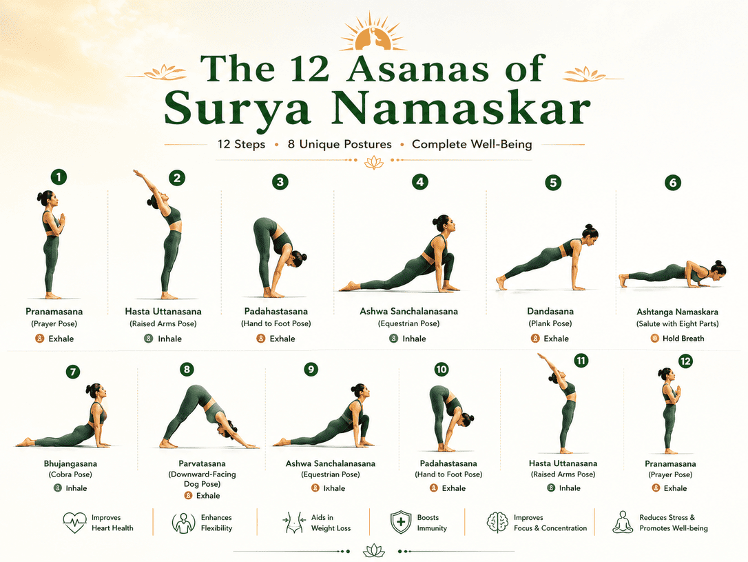 12 Asanas of Surya Namaskar